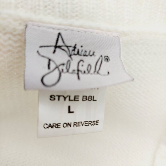 Adrian Delafield Sweater Size Large Beaded Knit Cream Faux Tank Pearl Buttons - Picture 4 of 9